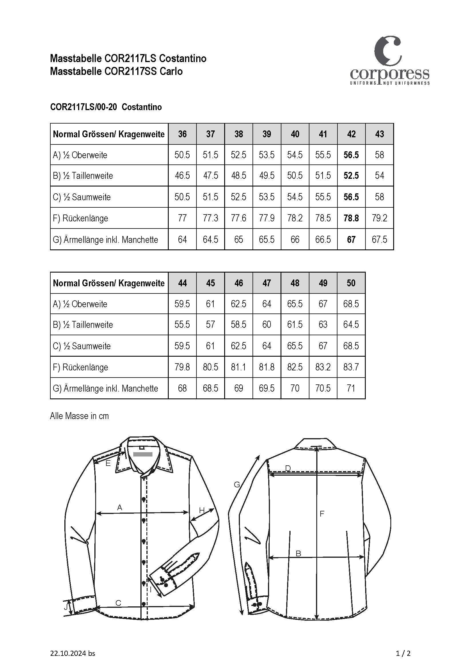 Uniformhemd langarm Corporess / Slim Fit