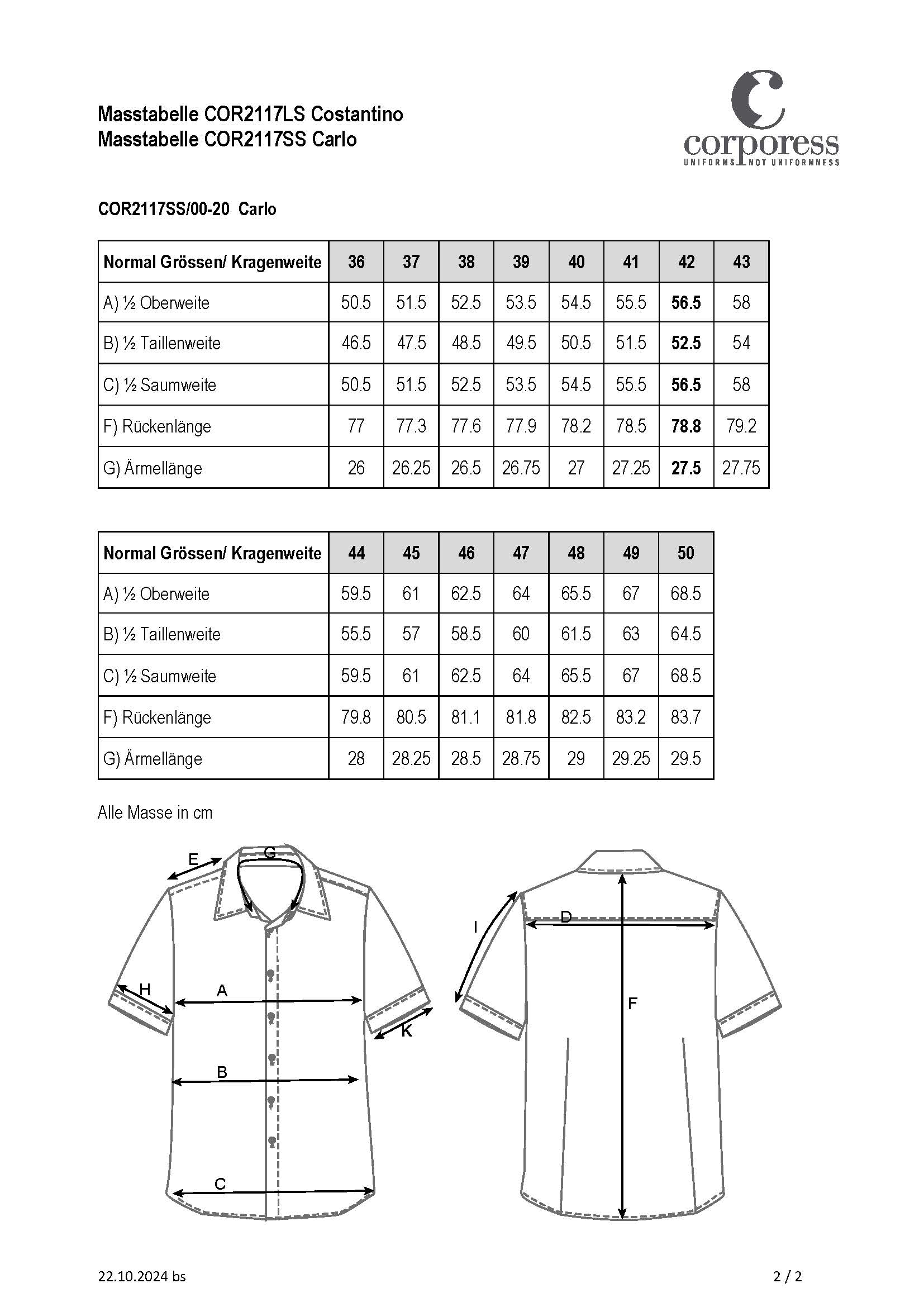 Chemise d’uniforme à manches courtes Corporess / Slim Fit